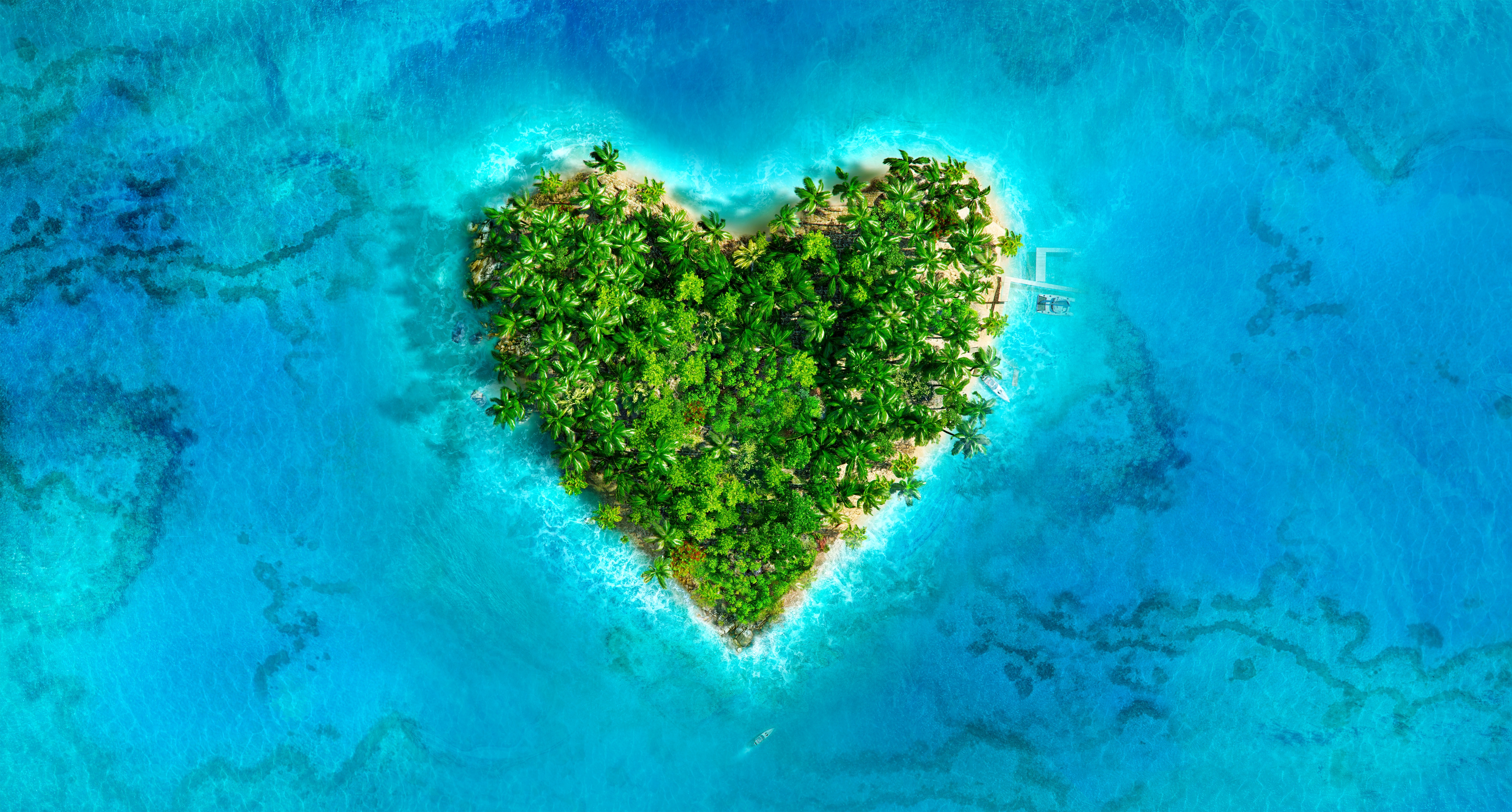 Valentine's,Day,Tropical,Love,Island.,Heart-shaped,Valentine,Island,Aerial,View: